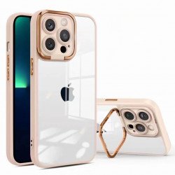 Clear Transparent Camera Protection Chrome Button Cover Case for iPhone 14 Pro Max 6.7 (Pink)